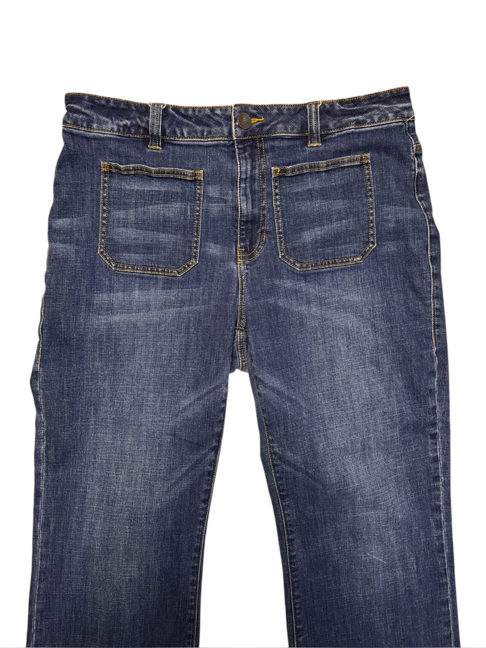 CAbi Jeans Patch Pocket Women’s Size 12 Blue Denim Wide Leg Crop Pants